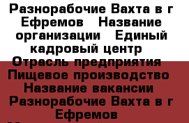 Разнорабочие Вахта в г.Ефремов › Название организации ­ Единый кадровый центр › Отрасль предприятия ­ Пищевое производство › Название вакансии ­ Разнорабочие Вахта в г.Ефремов › Минимальный оклад ­ 29 700 › Максимальный оклад ­ 32 700 - Тульская обл. Работа » Вакансии   . Тульская обл.